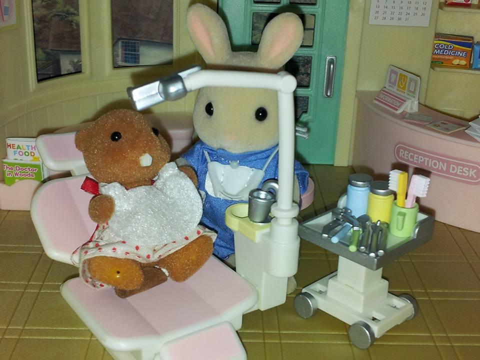 Sylvanian Families UK Country Clinic Periwnkle Milk Rabbit dentist Beaver Waters Misty
