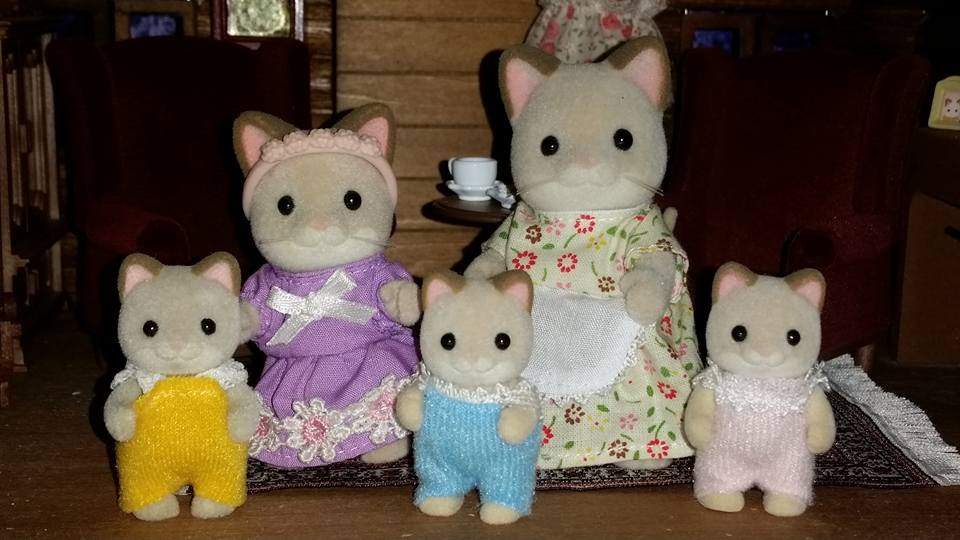 Sylvanian Families UK Keats Cat Family Auntie Cousins Memory Time Log Cabin Flair Tomy EPOCH